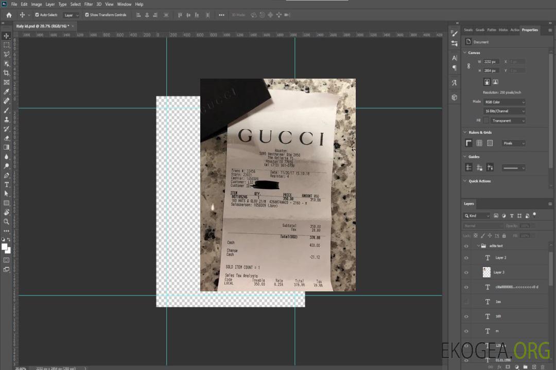 Reçu du magasin de la marque Gucci template